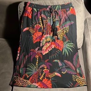 Farm Rio Anthropologie Draw String Midi Jungle Skirt